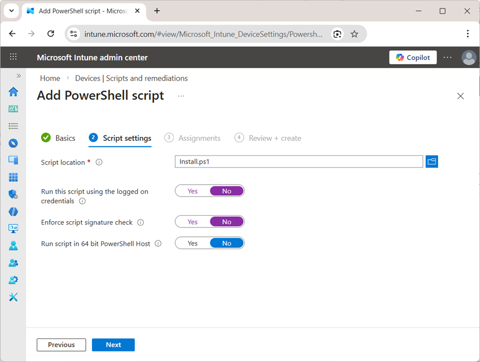 WebDAV Drive Intune deployment - PowerShell script execution settings