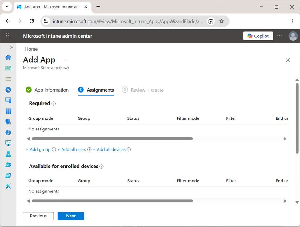 WebDAV Drive Intune Store deployment - app group assignment