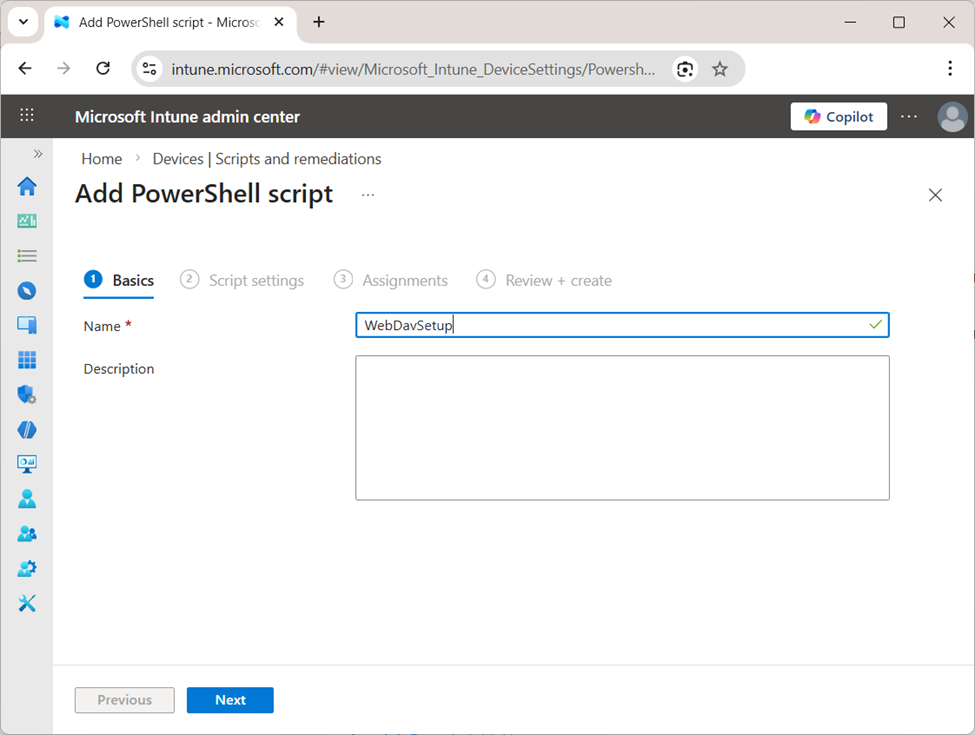 WebDAV Drive Intune deployment - adding new PowerShell configuration script