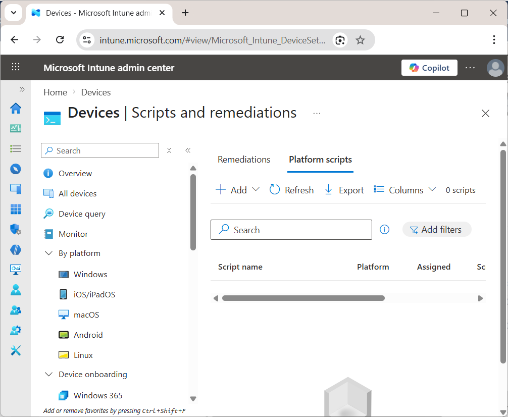 WebDAV Drive Intune deployment - Scripts and remediations Platform scripts page