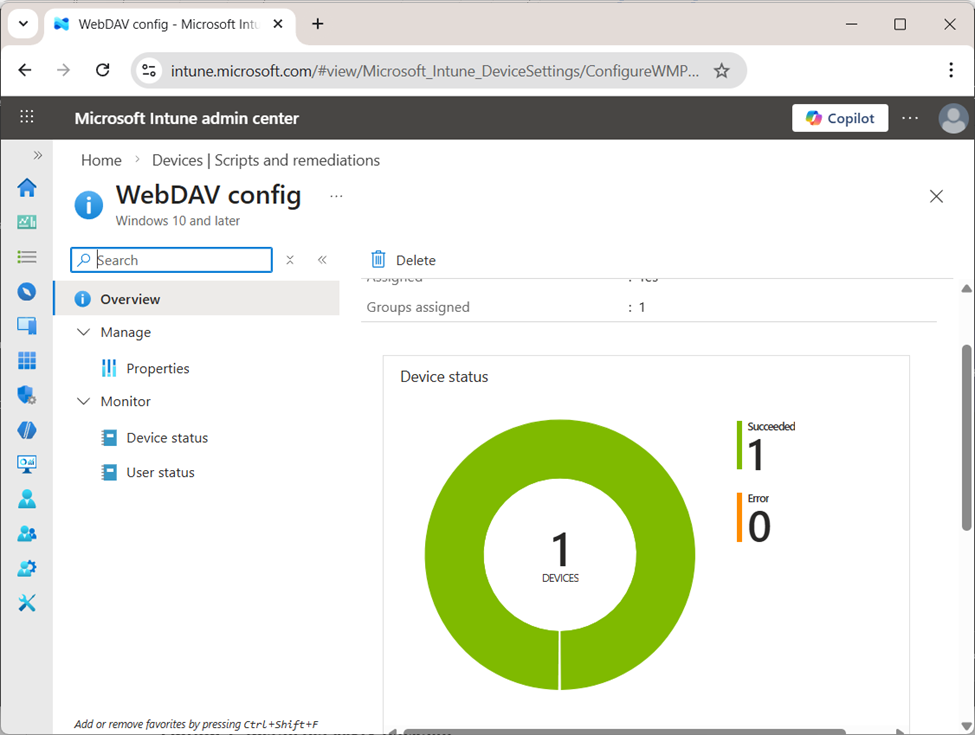 WebDAV Drive Intune deployment - script device installation status