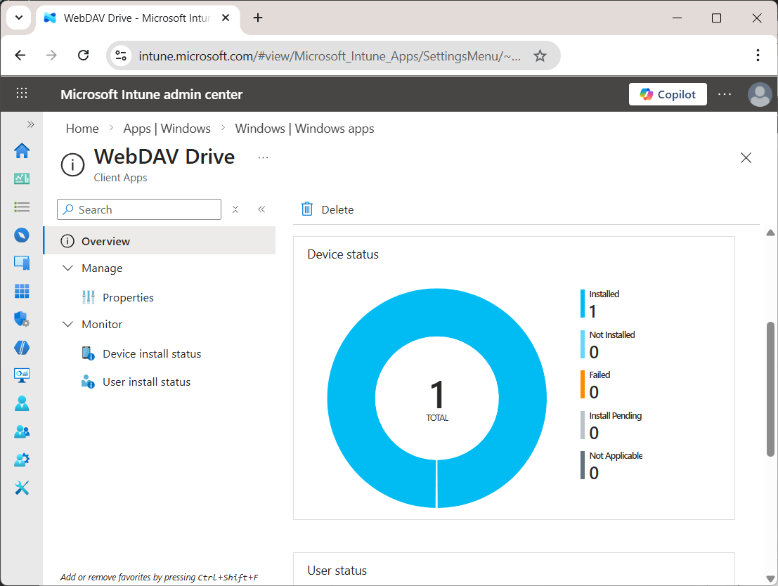WebDAV Drive Intune Store deployment - device installation status verification